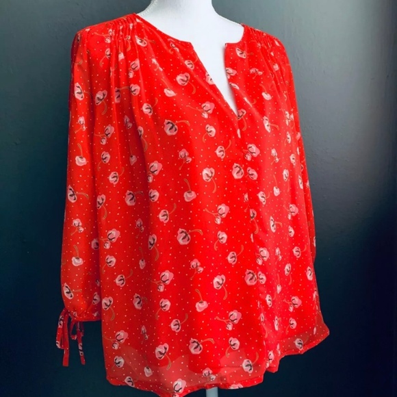 Collective Concepts Tops - Collective Concepts Sheer Y-Neck Blouse